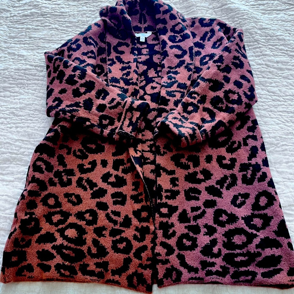 Super Thick Brown Leopard Cardigan Sz L 12-14